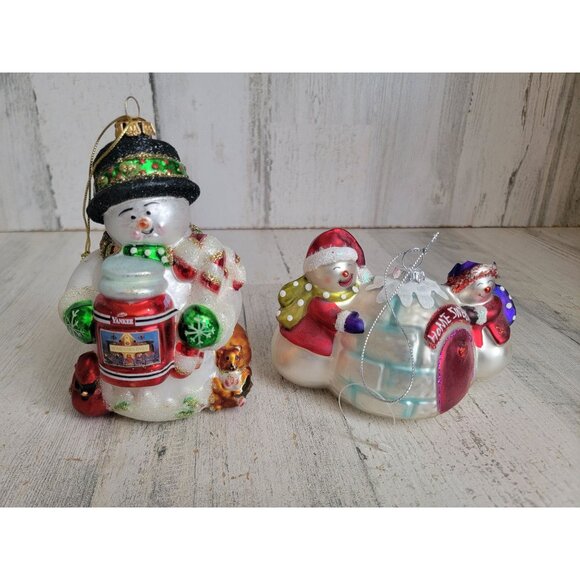 Snowman AS IS blown glass ornament Xmas Yankee Candle igloo - Picture 1 of 9